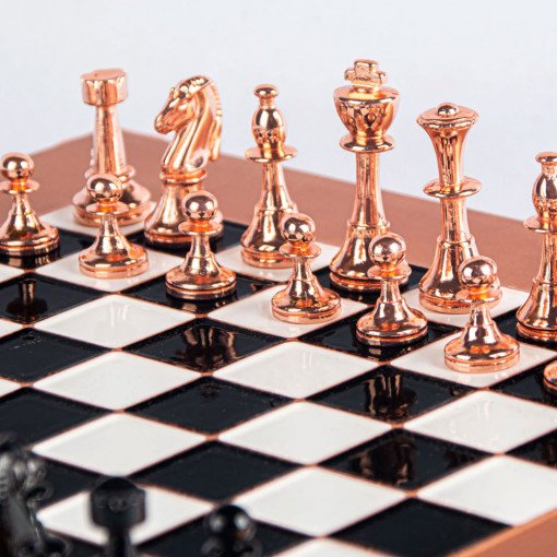 Šah Komplet - Metal Klasik Bakar 28cm